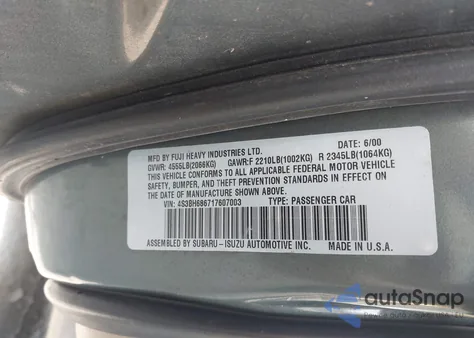 2001 Subaru Outback Limited z USA, uszkodzony, nr VIN 4S3BH686717607003